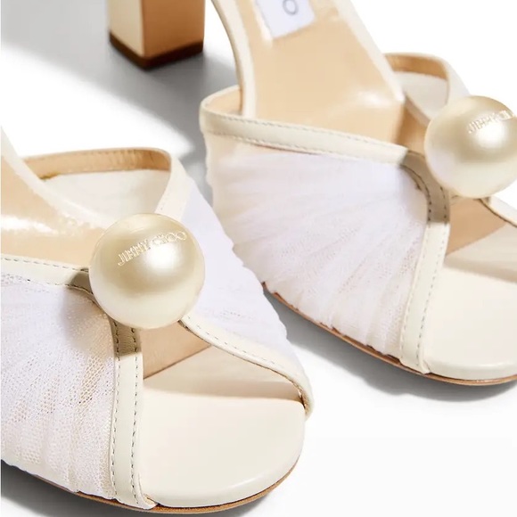 Jimmy Choo Sacaria 85 Tulle Pearl Ankle Strap Sandal heels ivory white size 39.5 - Picture 6 of 13